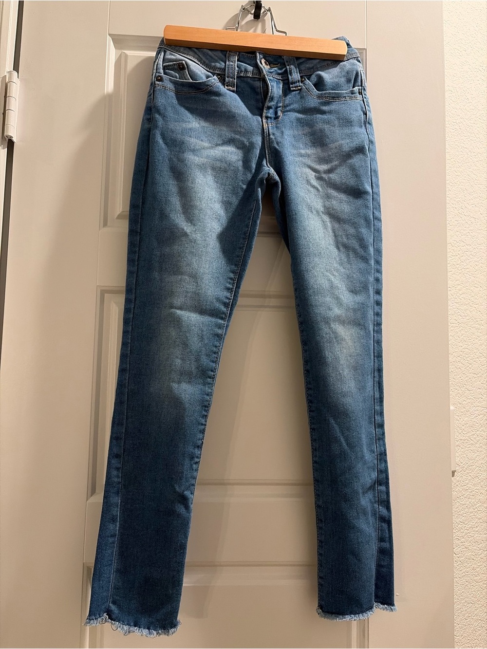 YMI Girls Light Blue Slim Straight Jeans with Frayed Hem